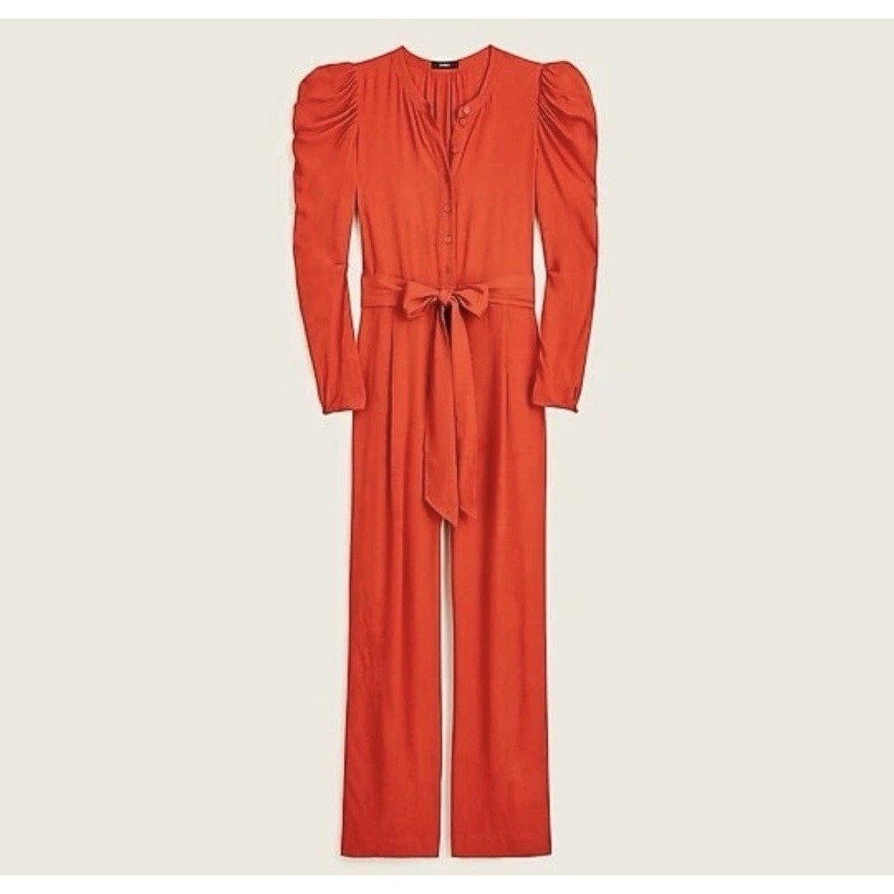 J Crew NWT Size 8 Holiday Red Drapey Puff-Sleeve Party-Perfect Jumpsuit - Picture 3 of 8